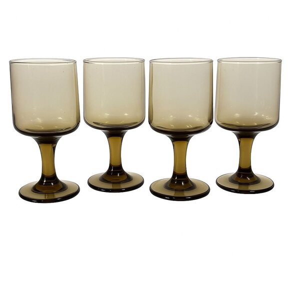 Wine Glasses Water Goblets Goblets Libbey Tawny Accent Smoky Brown Amber Vintage - Picture 1 of 11